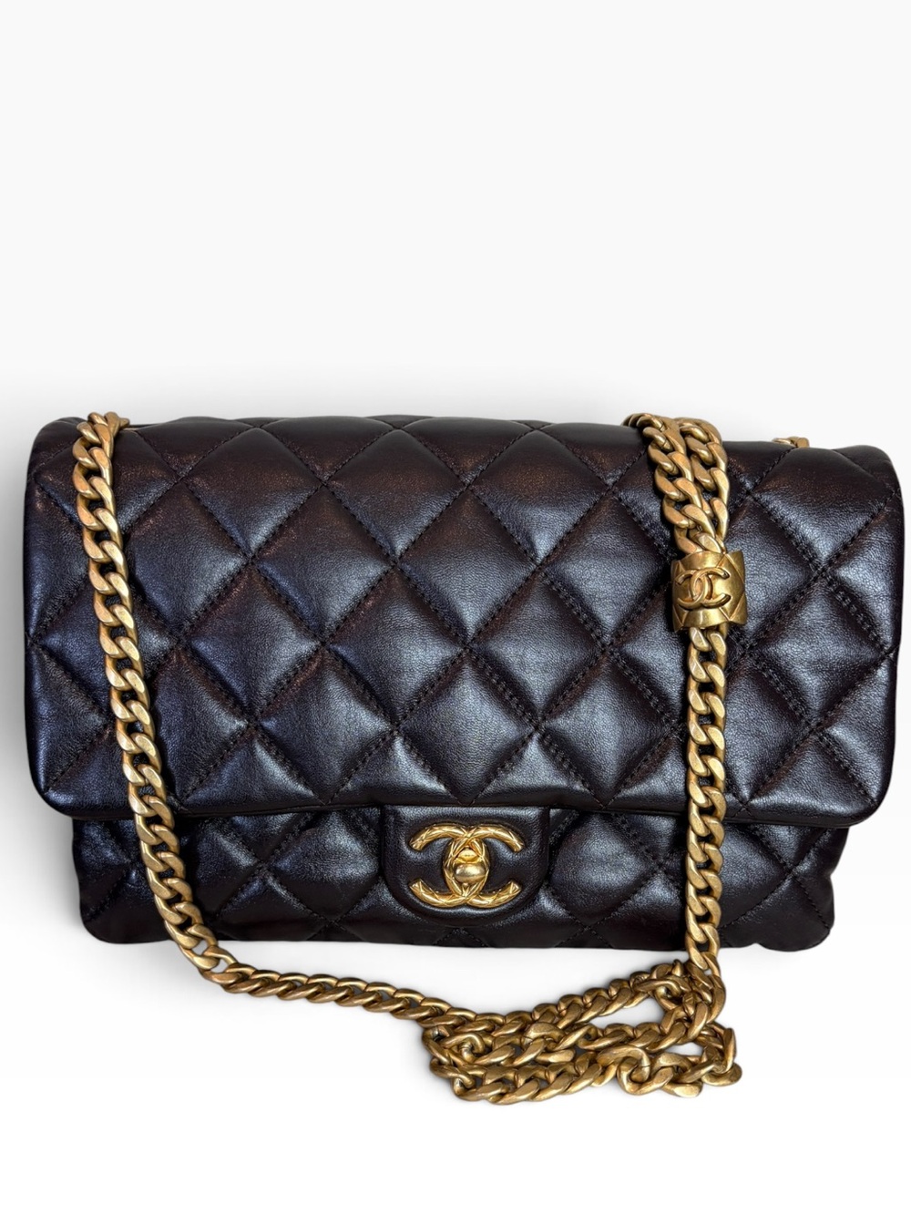 Chanel Eggplant Lambskin Quilted Flap Gold Chain CC Bag
